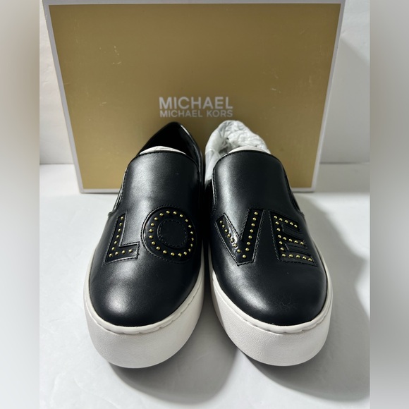 Michael Kors Trent LOVE leather slip on wedge loafer sneaker black size 9.5 - Picture 10 of 12
